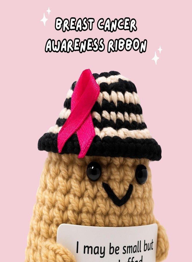 M.O.Q. Cancer Awareness Crochet Doll with Ribbon, Breast Cancer, Chemo, Inspirational Stocking Stuffer Gift for Women Her Mom Friend Coworker Positive Get Well Soon Handmade - Image 5